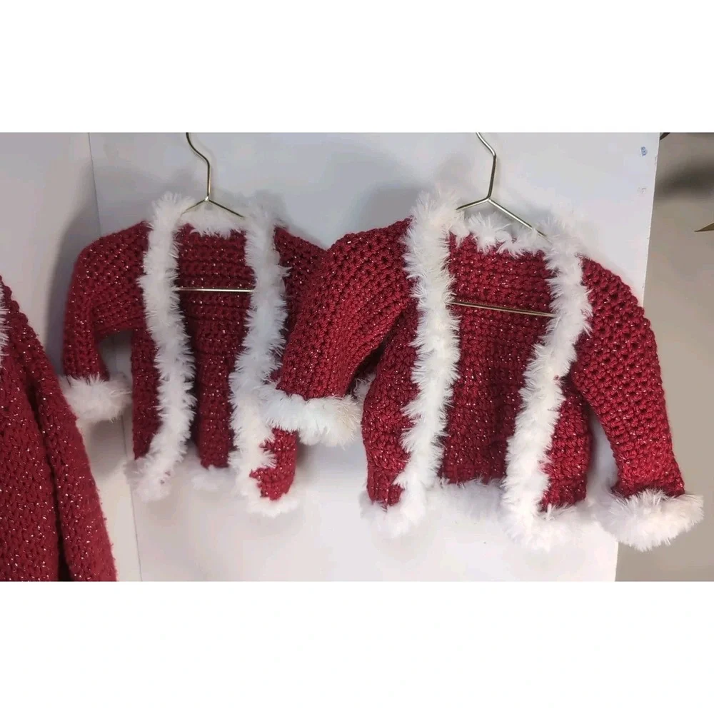 Baby Holiday Sweaters Crochet Handmade Red & White Set Of Three Vintage Matching